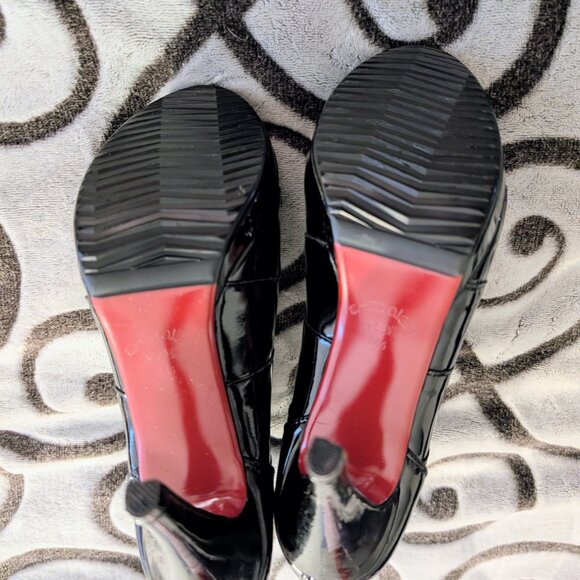 Chic Black Patent Open-Toe Ankle Bootie Heels size 7 - Picture 3 of 4